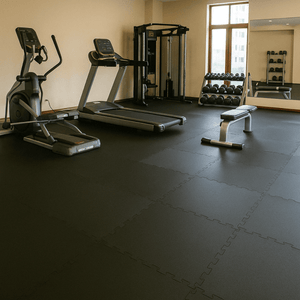Interlocking Rubber Gym Mat Tile- Black - 1m x 1m x 16mm
