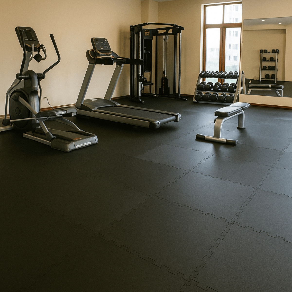 Rubber Gym Mats - Black - 1m x 1m x 16mm