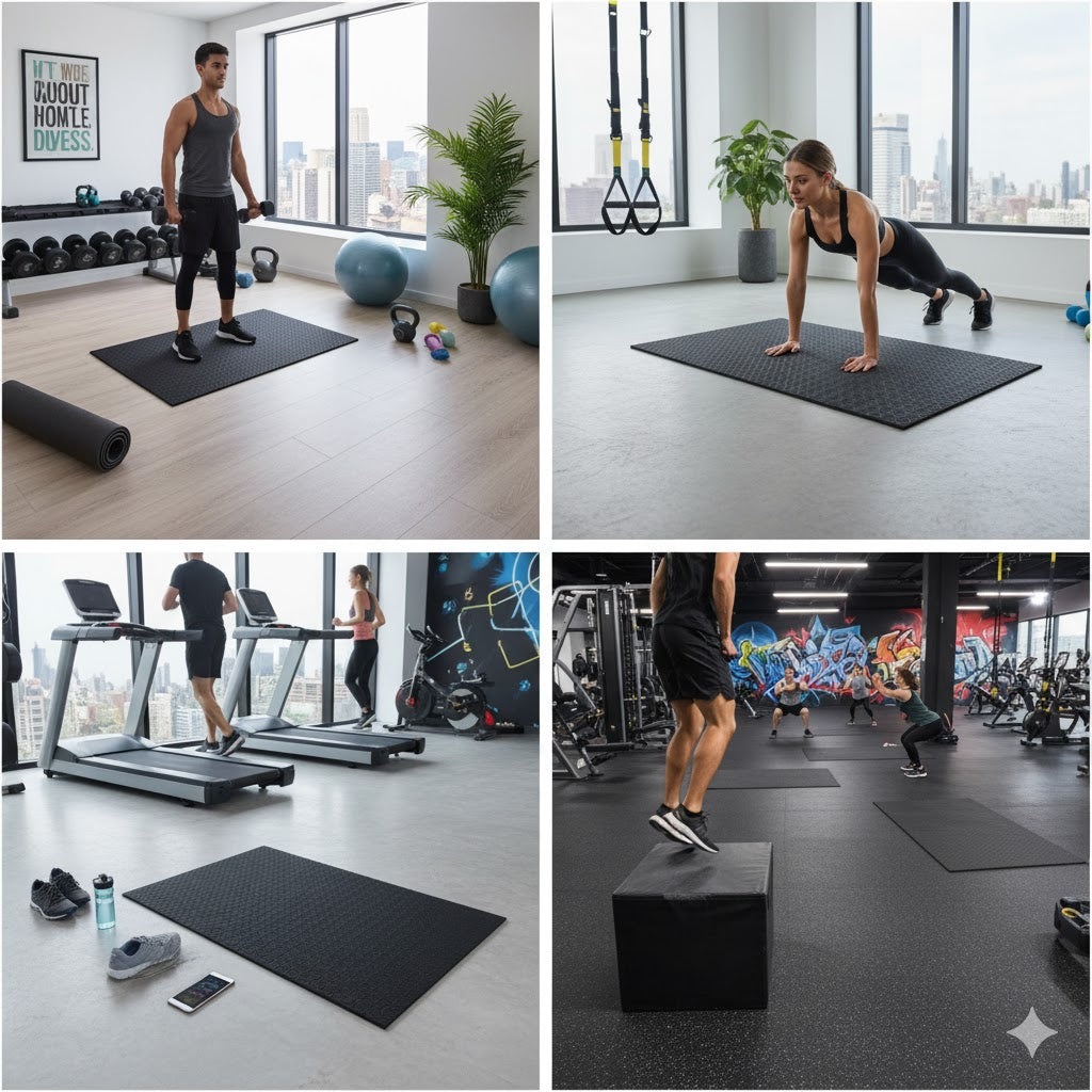 people doing workout on Solid Top Nitrile Rubber Anti-Fatigue Gym Mats for home and commercial gym