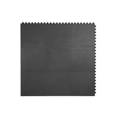 Black interlocking gym mat on a white background